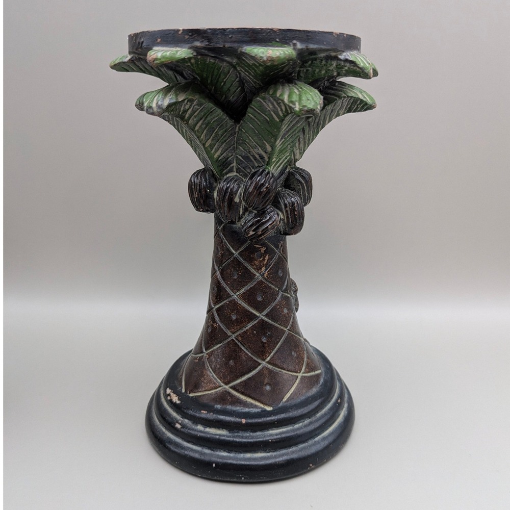 Vintage Style Monkey Palm Tree Coconuts Pillar Candle Stands Holders - Set of 2 - Picture 5 of 16